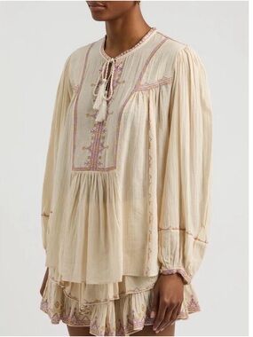 Isabel Marant Étoile Silekia Boho Embroidered Tassel Blouse In Sunlight Yellow